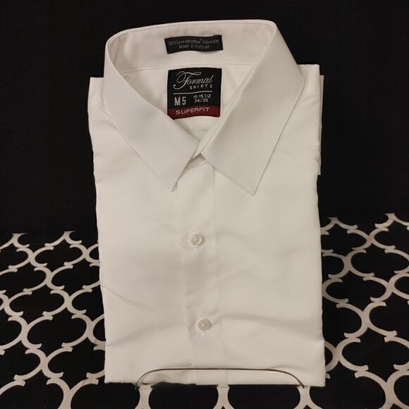 "SUPERFIT" SLIM FIT WHITE MICROFIBER TUXEDO SHIRT - Picture 1 of 6